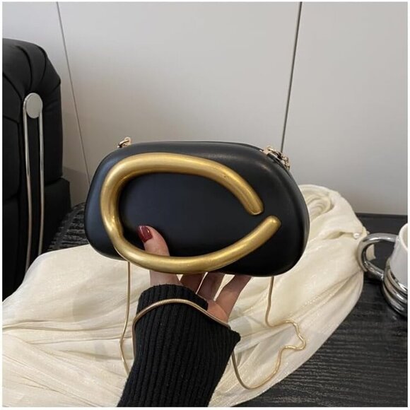 Elegant Black Evening Clutch Purse - PU Leather & Metal Design, 2-in-1 Style - Picture 5 of 5